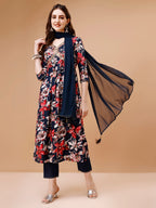 Alia Cut Embroidered & Floral Printed Rayon Kurta With Pant & Dupatta, Multicolor - Hiral Fashion | Grocsy