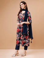 Alia Cut Embroidered & Floral Printed Rayon Kurta With Pant & Dupatta, Multicolor - Hiral Fashion | Grocsy