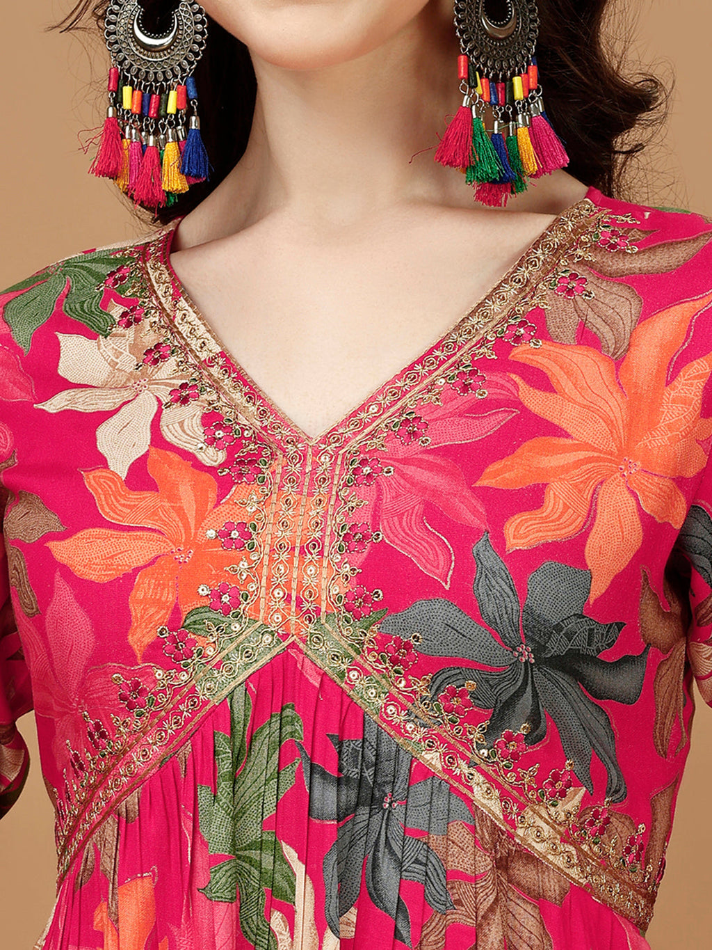 Alia Cut Rayon Embroidered & Floral Printed Kurta With Pant & Dupatta, Multicolor - Hiral Fashion | Grocsy