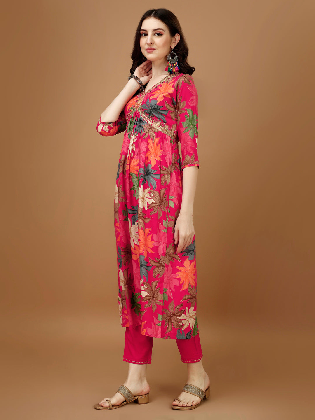 Alia Cut Rayon Embroidered & Floral Printed Kurta With Pant & Dupatta, Multicolor - Hiral Fashion | Grocsy