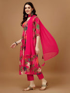 Alia Cut Rayon Embroidered & Floral Printed Kurta With Pant & Dupatta, Multicolor - Hiral Fashion | Grocsy