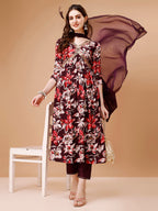 Alia Cut Embroidered & Floral Printed Rayon Kurta With Pant & Dupatta, Multicolor - Hiral Fashion | Grocsy