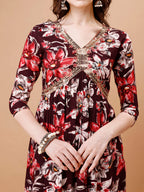 Alia Cut Embroidered & Floral Printed Rayon Kurta With Pant & Dupatta, Multicolor - Hiral Fashion | Grocsy