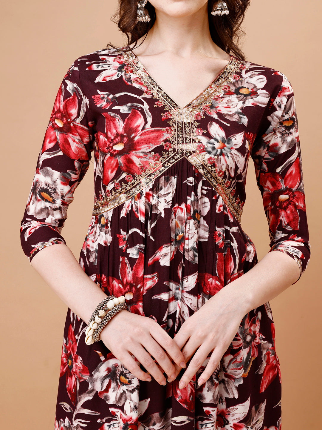 Alia Cut Embroidered & Floral Printed Rayon Kurta With Pant & Dupatta, Multicolor - Hiral Fashion | Grocsy