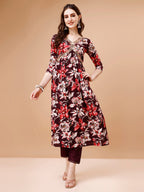 Alia Cut Embroidered & Floral Printed Rayon Kurta With Pant & Dupatta, Multicolor - Hiral Fashion | Grocsy