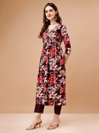 Alia Cut Embroidered & Floral Printed Rayon Kurta With Pant & Dupatta, Multicolor - Hiral Fashion | Grocsy