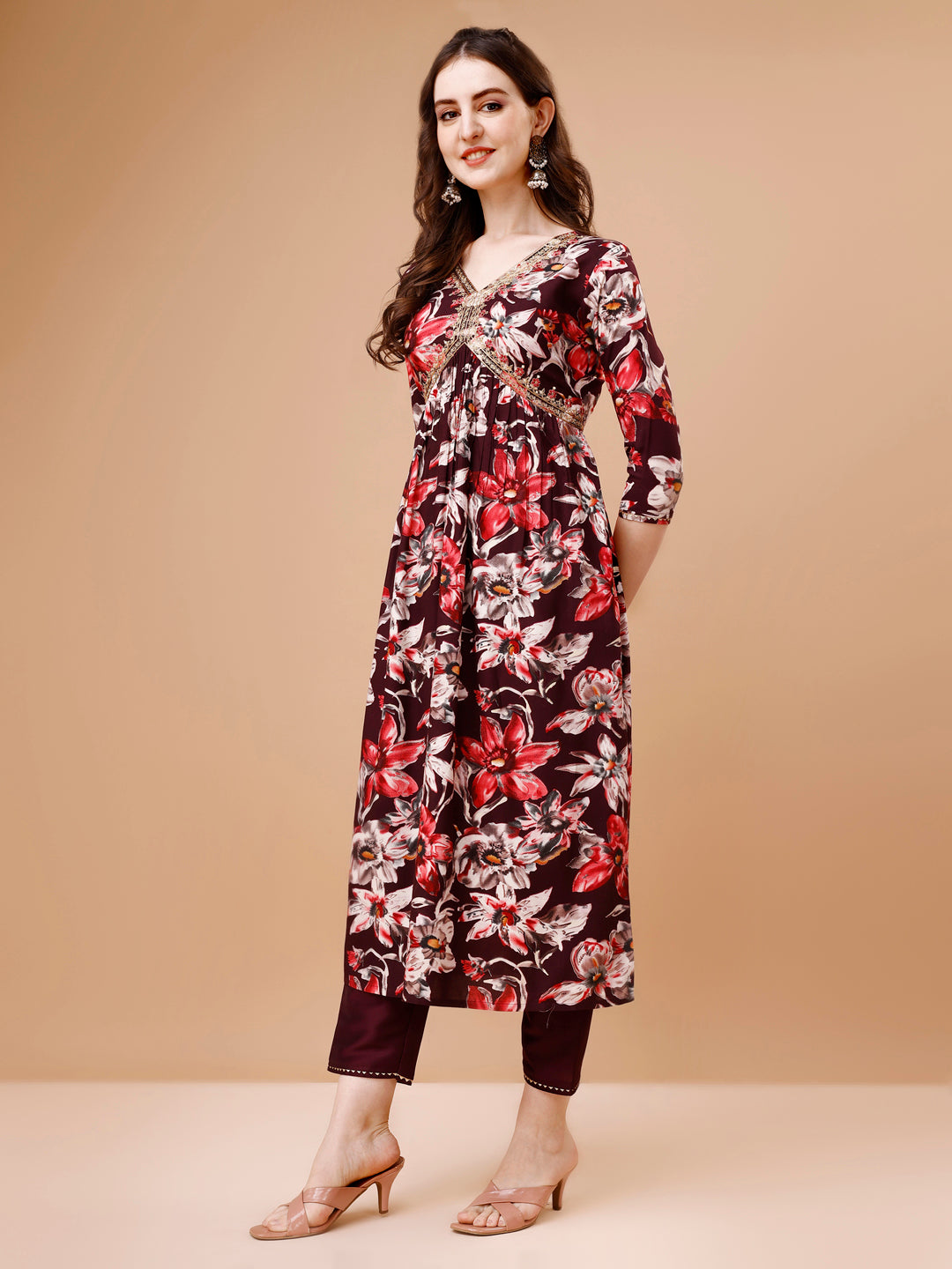 Alia Cut Embroidered & Floral Printed Rayon Kurta With Pant & Dupatta, Multicolor - Hiral Fashion | Grocsy