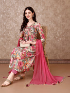 Alia Cut Embroidered & Floral Printed Kurta With Pant & Dupatta Premium Luxury, Multicolor - Hiral Fashion | Grocsy