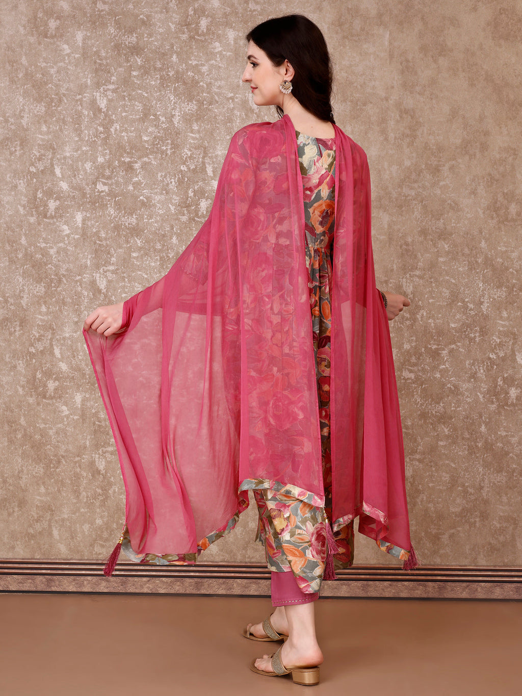 Alia Cut Embroidered & Floral Printed Kurta With Pant & Dupatta Premium Luxury, Multicolor - Hiral Fashion | Grocsy