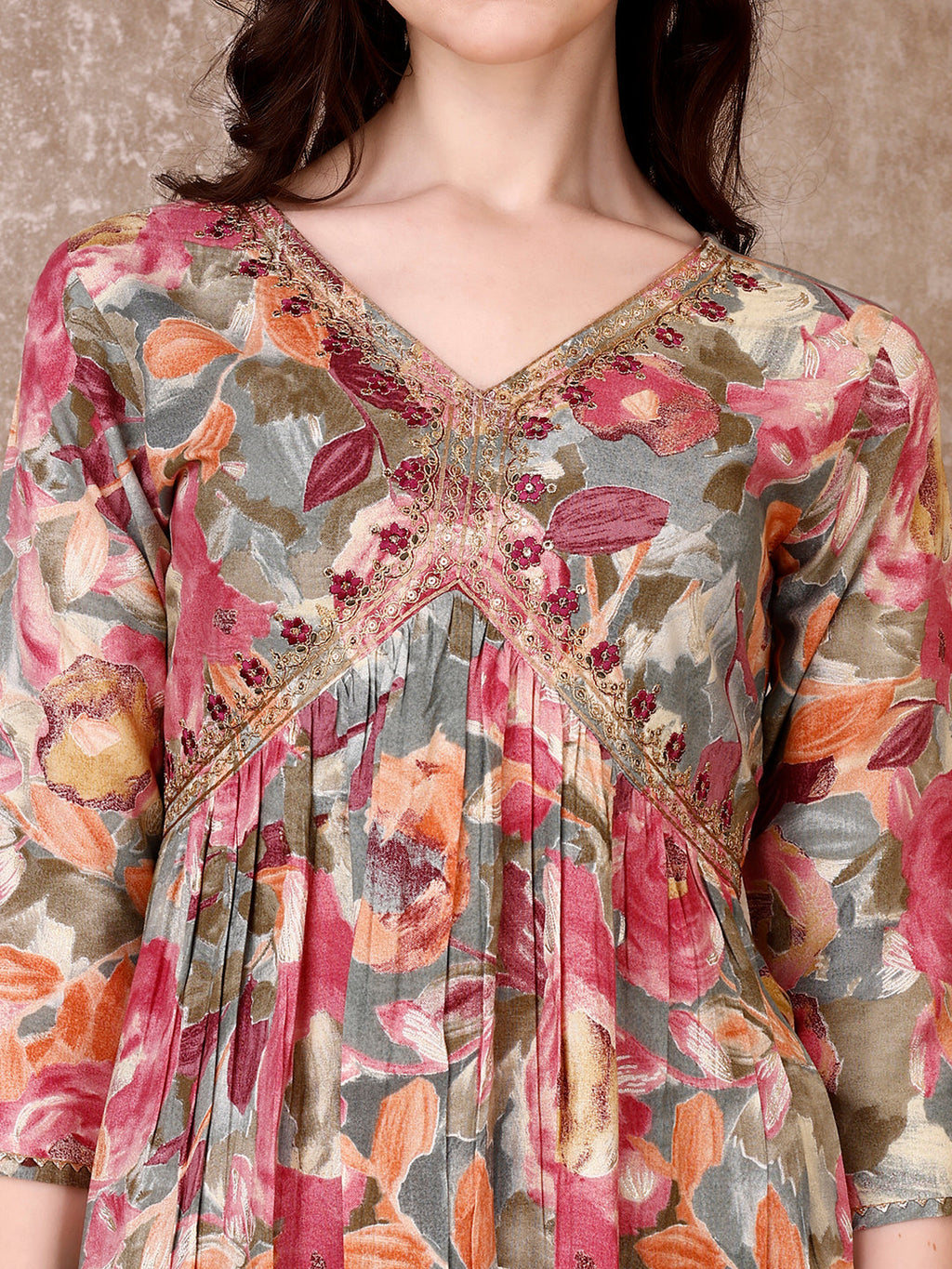Alia Cut Embroidered & Floral Printed Kurta With Pant & Dupatta Premium Luxury, Multicolor - Hiral Fashion | Grocsy