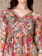 Alia Cut Embroidered & Floral Printed Kurta With Pant & Dupatta Premium Luxury, Multicolor - Hiral Fashion | Grocsy