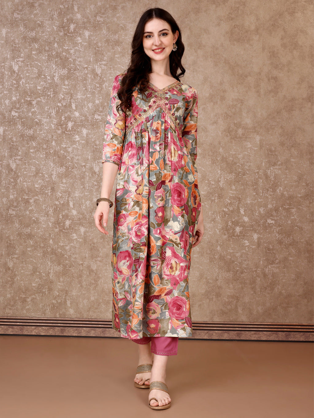 Alia Cut Embroidered & Floral Printed Kurta With Pant & Dupatta Premium Luxury, Multicolor - Hiral Fashion | Grocsy