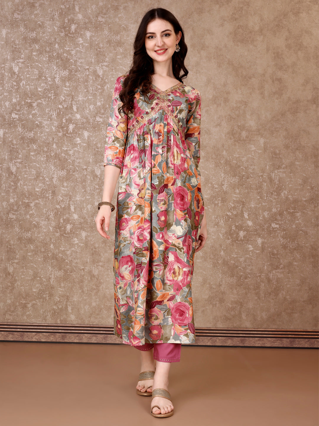 Alia Cut Embroidered & Floral Printed Kurta With Pant & Dupatta Premium Luxury, Multicolor - Hiral Fashion | Grocsy