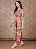 Alia Cut Embroidered & Floral Printed Kurta With Pant & Dupatta Premium Luxury, Multicolor - Hiral Fashion | Grocsy