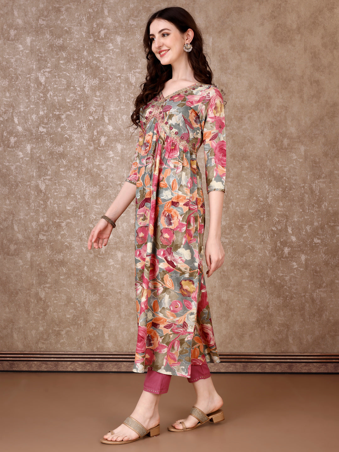 Alia Cut Embroidered & Floral Printed Kurta With Pant & Dupatta Premium Luxury, Multicolor - Hiral Fashion | Grocsy