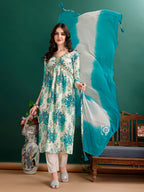 Alia Cut Floral Printed & Embroidered Kurta With Pant & Dupatta Set Premium Luxury, Multicolor - Hiral Fashion | Grocsy