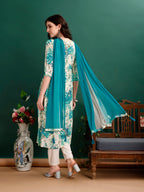 Alia Cut Floral Printed & Embroidered Kurta With Pant & Dupatta Set Premium Luxury, Multicolor - Hiral Fashion | Grocsy