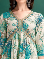 Alia Cut Floral Printed & Embroidered Kurta With Pant & Dupatta Set Premium Luxury, Multicolor - Hiral Fashion | Grocsy