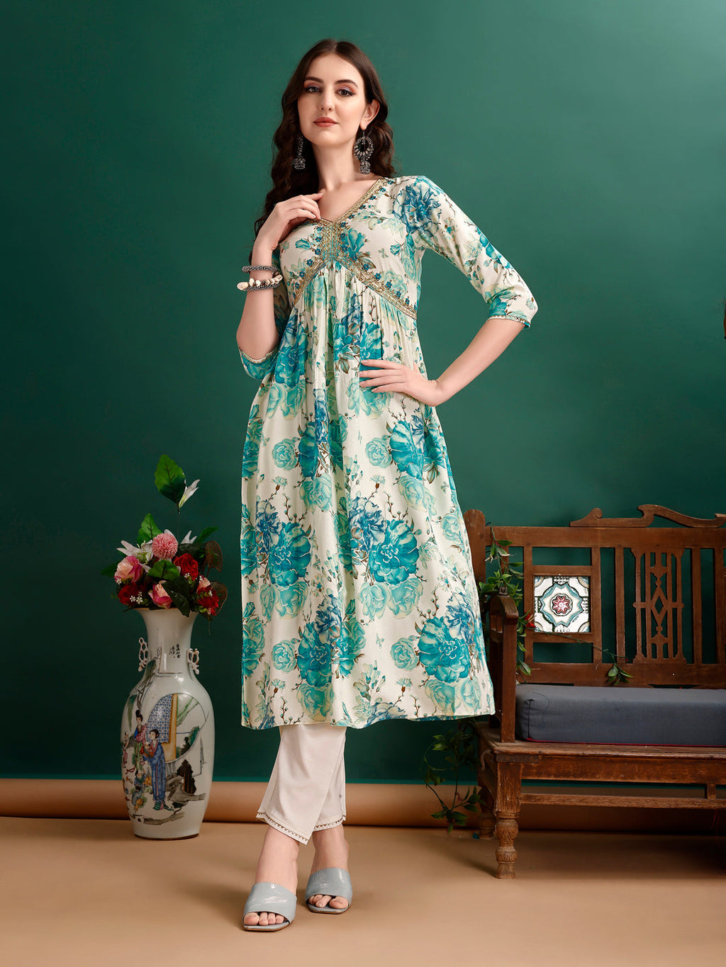 Alia Cut Floral Printed & Embroidered Kurta With Pant & Dupatta Set Premium Luxury, Multicolor - Hiral Fashion | Grocsy