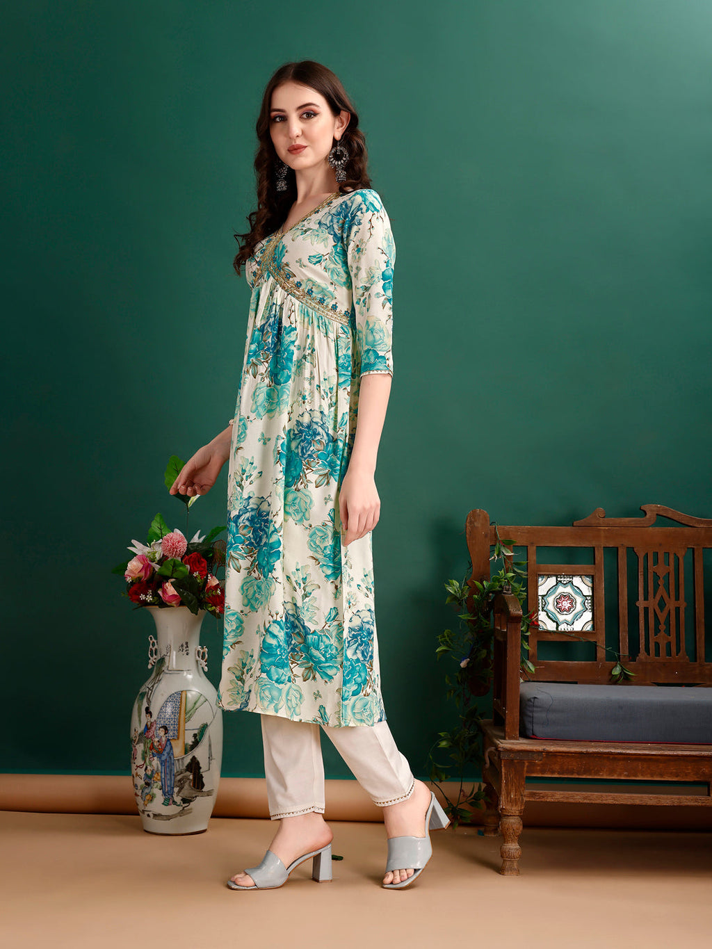 Alia Cut Floral Printed & Embroidered Kurta With Pant & Dupatta Set Premium Luxury, Multicolor - Hiral Fashion | Grocsy