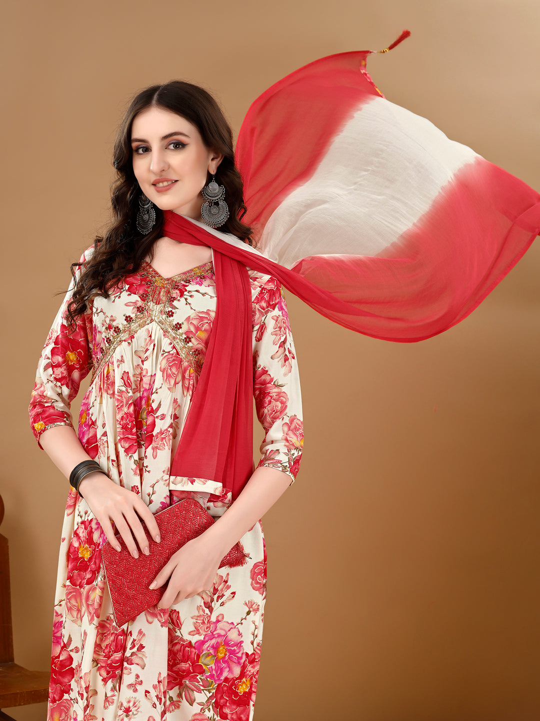 Alia Cut Floral Printed & Embroidered Kurta With Pant & Dupatta Set Premium Luxury, Multicolor - Hiral Fashion | Grocsy