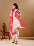 Alia Cut Floral Printed & Embroidered Kurta With Pant & Dupatta Set Premium Luxury, Multicolor - Hiral Fashion | Grocsy