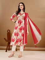Alia Cut Floral Printed & Embroidered Kurta With Pant & Dupatta Set Premium Luxury, Multicolor - Hiral Fashion | Grocsy