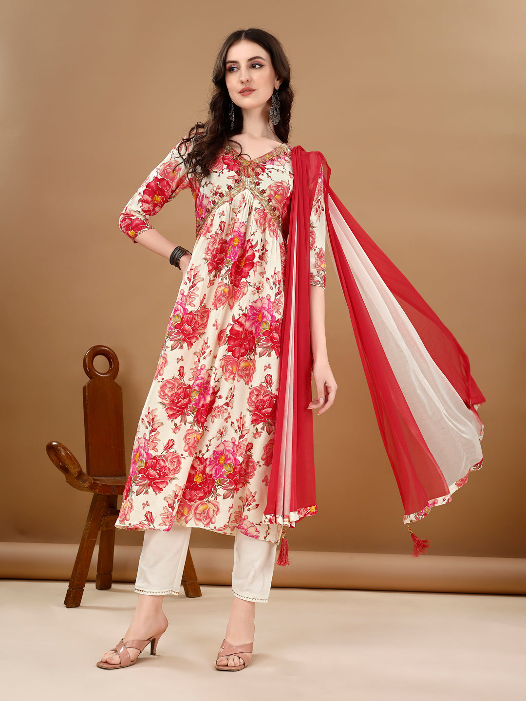 Alia Cut Floral Printed & Embroidered Kurta With Pant & Dupatta Set Premium Luxury, Multicolor - Hiral Fashion | Grocsy