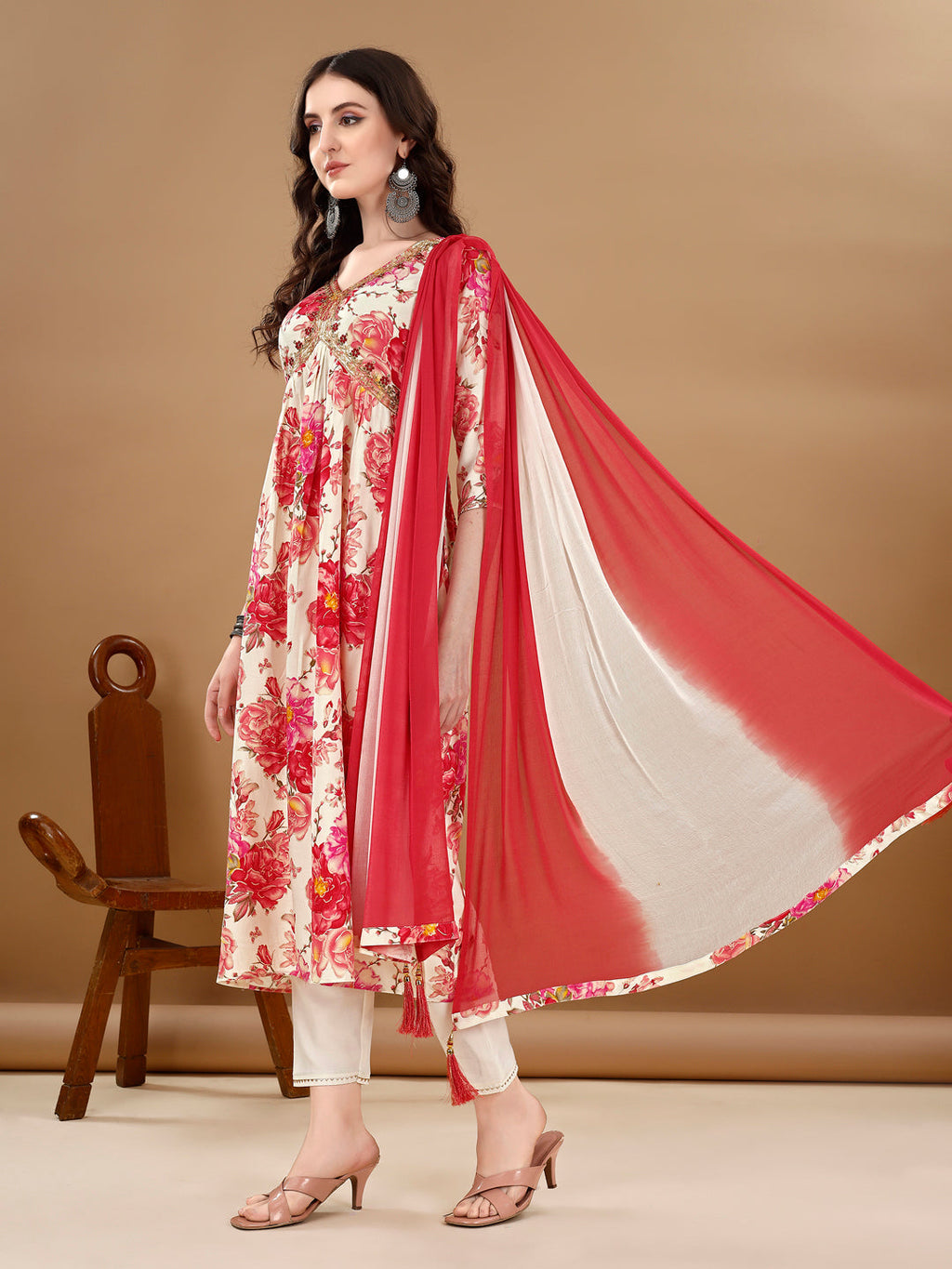 Alia Cut Floral Printed & Embroidered Kurta With Pant & Dupatta Set Premium Luxury, Multicolor - Hiral Fashion | Grocsy