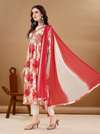 Alia Cut Floral Printed & Embroidered Kurta With Pant & Dupatta Set Premium Luxury, Multicolor - Hiral Fashion | Grocsy