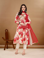 Alia Cut Floral Printed & Embroidered Kurta With Pant & Dupatta Set Premium Luxury, Multicolor - Hiral Fashion | Grocsy