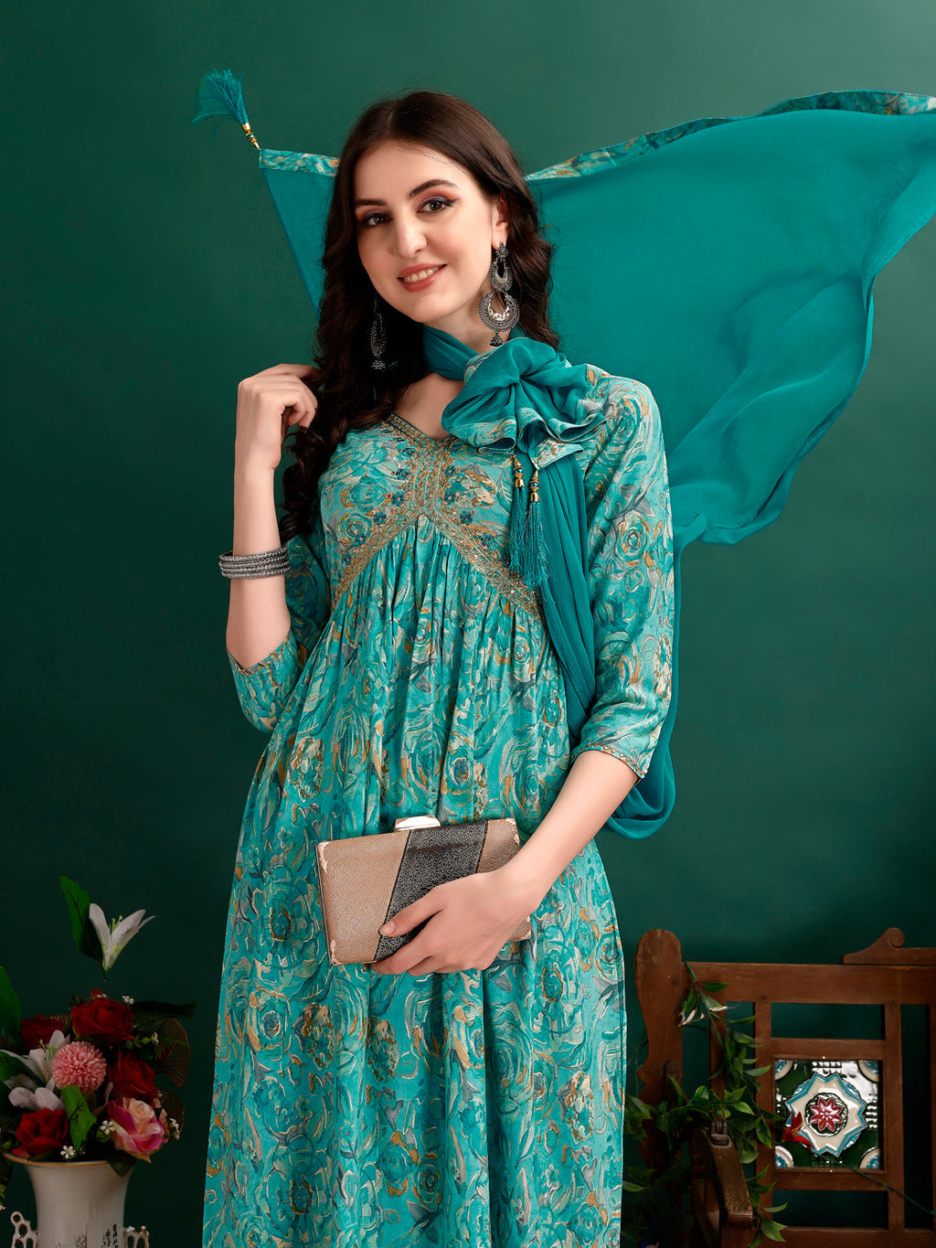 Alia Cut Floral Printed & Embroidered Kurta With Pant & Dupatta Set Luxury Premium, Multicolor - Hiral Fashion | Grocsy