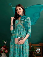 Alia Cut Floral Printed & Embroidered Kurta With Pant & Dupatta Set Luxury Premium, Multicolor - Hiral Fashion | Grocsy