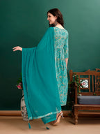 Alia Cut Floral Printed & Embroidered Kurta With Pant & Dupatta Set Luxury Premium, Multicolor - Hiral Fashion | Grocsy
