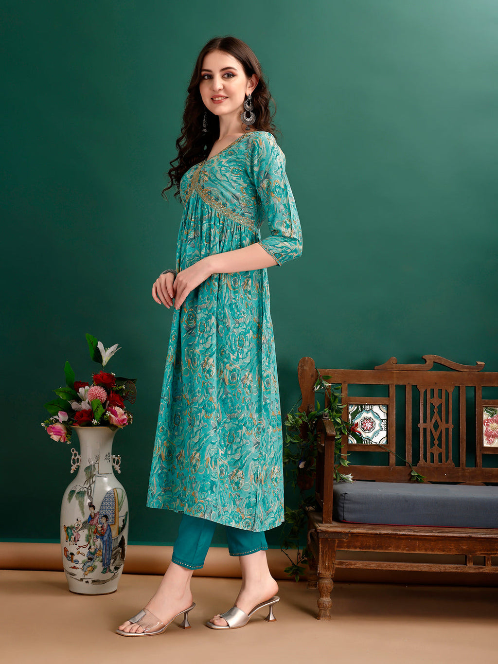 Alia Cut Floral Printed & Embroidered Kurta With Pant & Dupatta Set Luxury Premium, Multicolor - Hiral Fashion | Grocsy