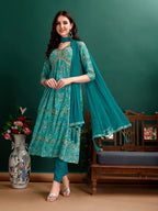 Alia Cut Floral Printed & Embroidered Kurta With Pant & Dupatta Set Luxury Premium, Multicolor - Hiral Fashion | Grocsy