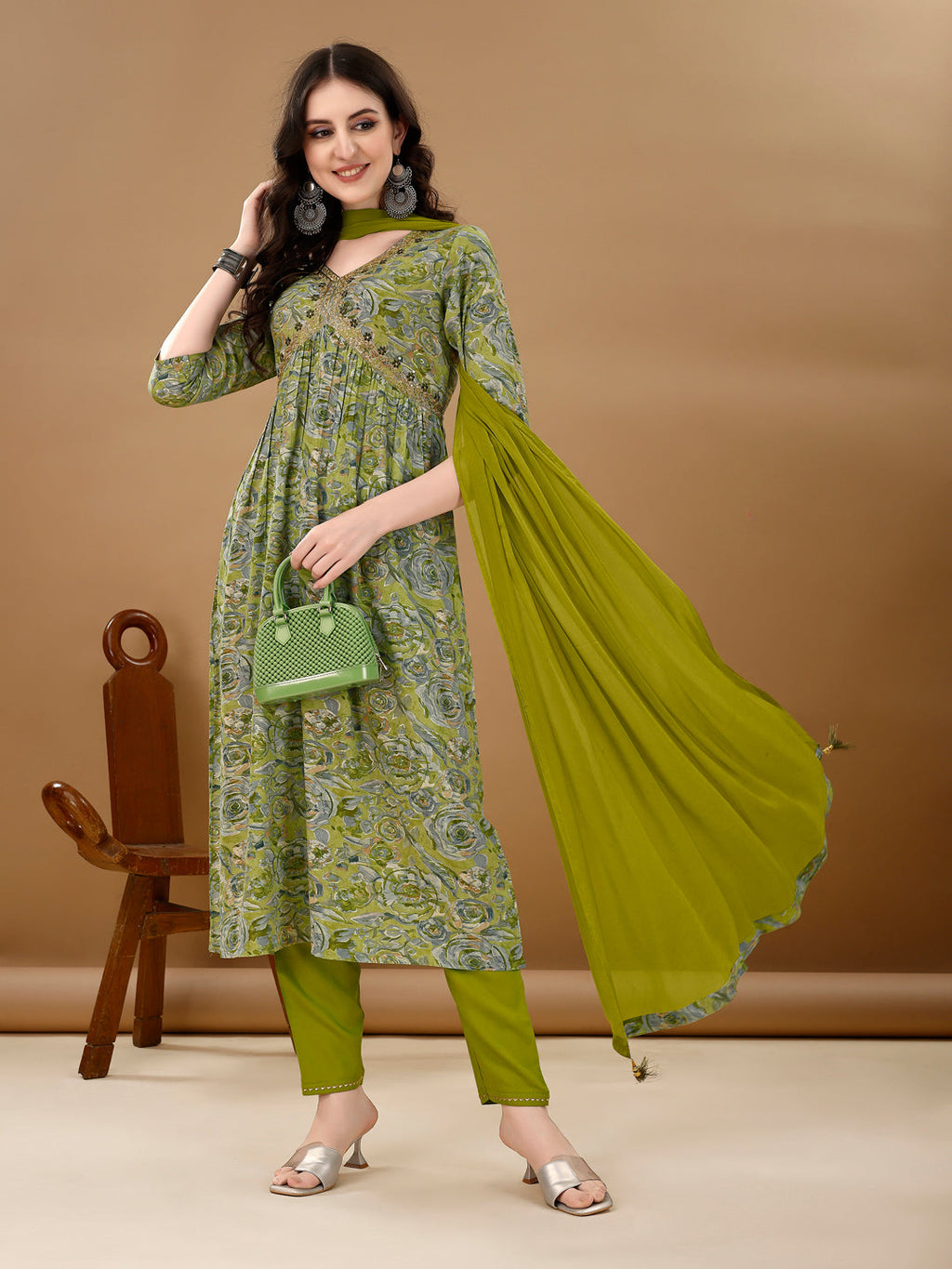 Alia Cut Floral Printed & Embroidered Kurta With Pant & Dupatta Set Luxury Premium, Multicolor - Hiral Fashion | Grocsy
