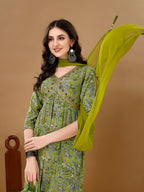 Alia Cut Floral Printed & Embroidered Kurta With Pant & Dupatta Set Luxury Premium, Multicolor - Hiral Fashion | Grocsy