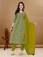 Alia Cut Floral Printed & Embroidered Kurta With Pant & Dupatta Set Luxury Premium, Multicolor - Hiral Fashion | Grocsy