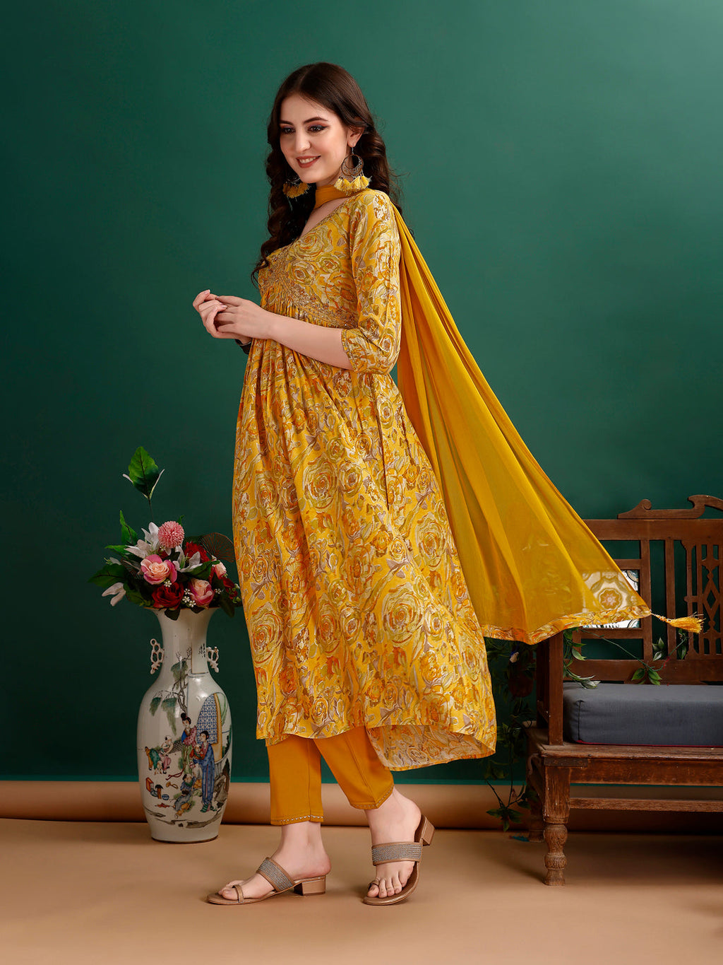 Alia Cut Floral Printed & Embroidered Kurta With Pant & Dupatta Set Luxury Premium, Multicolor - Hiral Fashion | Grocsy