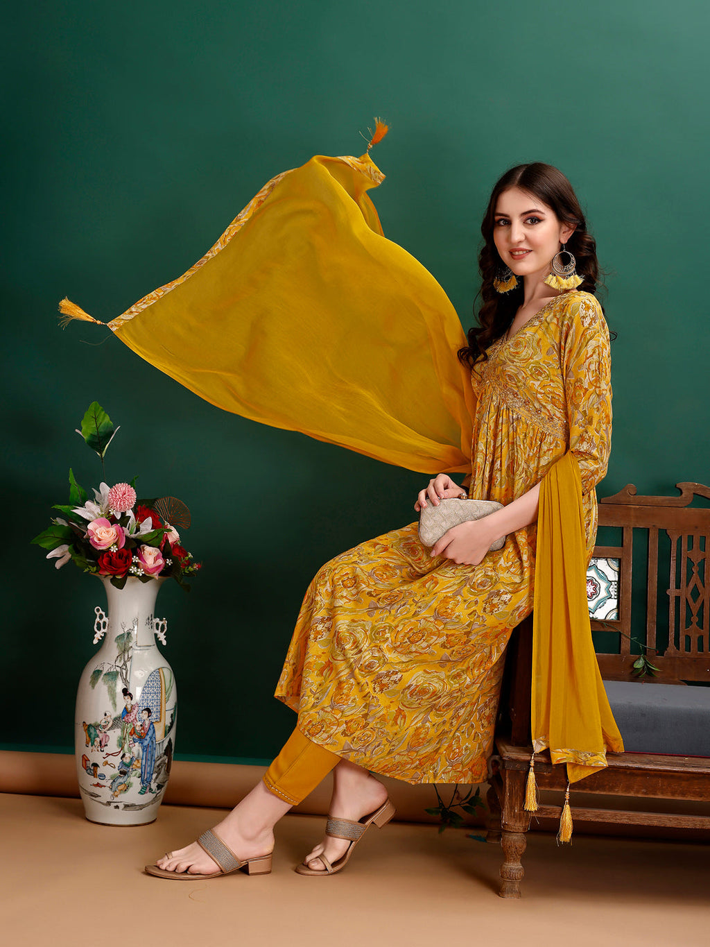 Alia Cut Floral Printed & Embroidered Kurta With Pant & Dupatta Set Luxury Premium, Multicolor - Hiral Fashion | Grocsy
