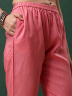 Alia Cut Floral Printed & Embroidered Kurta With Pant & Dupatta Set, Pink - Hiral Fashion | Grocsy