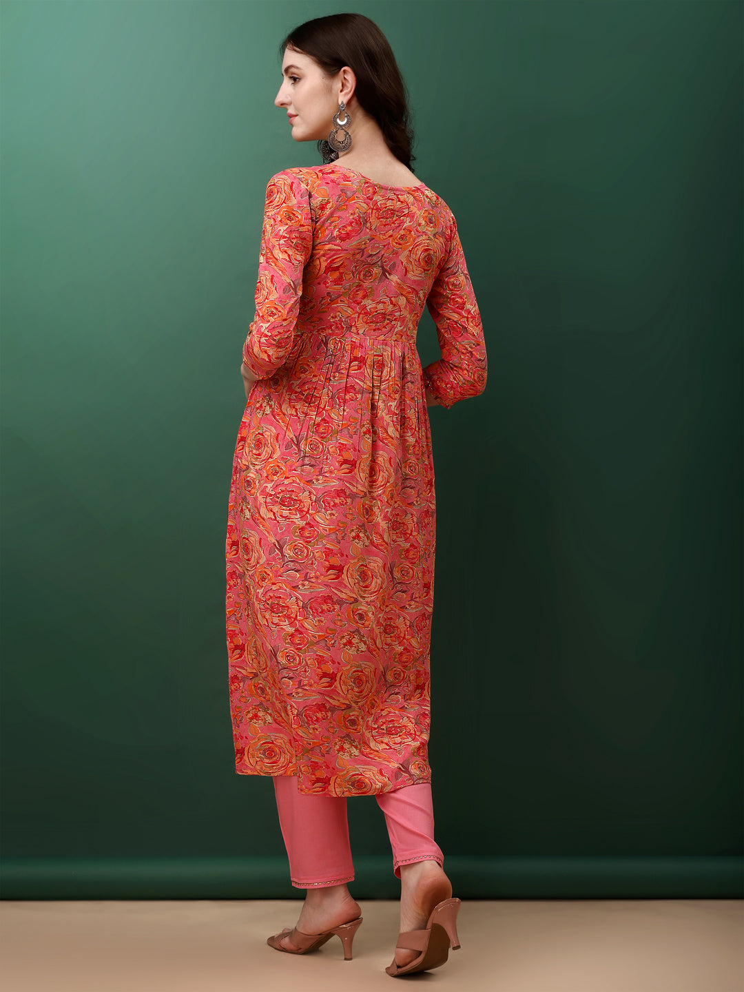 Alia Cut Floral Printed & Embroidered Kurta With Pant & Dupatta Set, Pink - Hiral Fashion | Grocsy