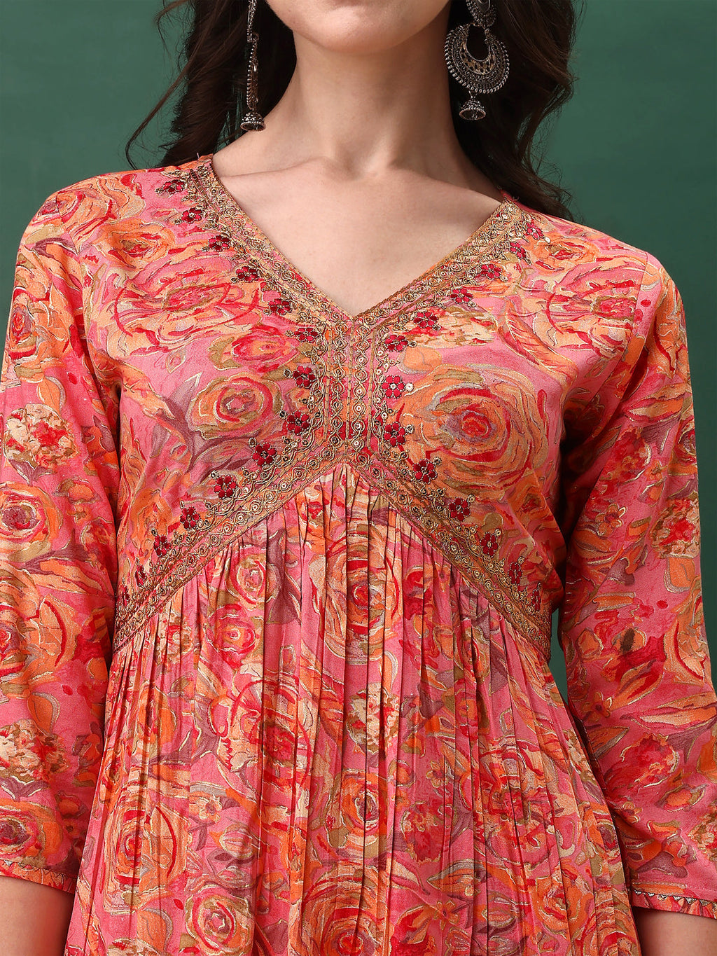 Alia Cut Floral Printed & Embroidered Kurta With Pant & Dupatta Set, Pink - Hiral Fashion | Grocsy