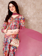 Alia Cut Embroidered & Floral Printed Kurta With Pant & Dupatta Premium Luxury, Multicolor - Hiral Fashion | Grocsy