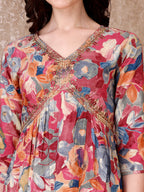 Alia Cut Embroidered & Floral Printed Kurta With Pant & Dupatta Premium Luxury, Multicolor - Hiral Fashion | Grocsy