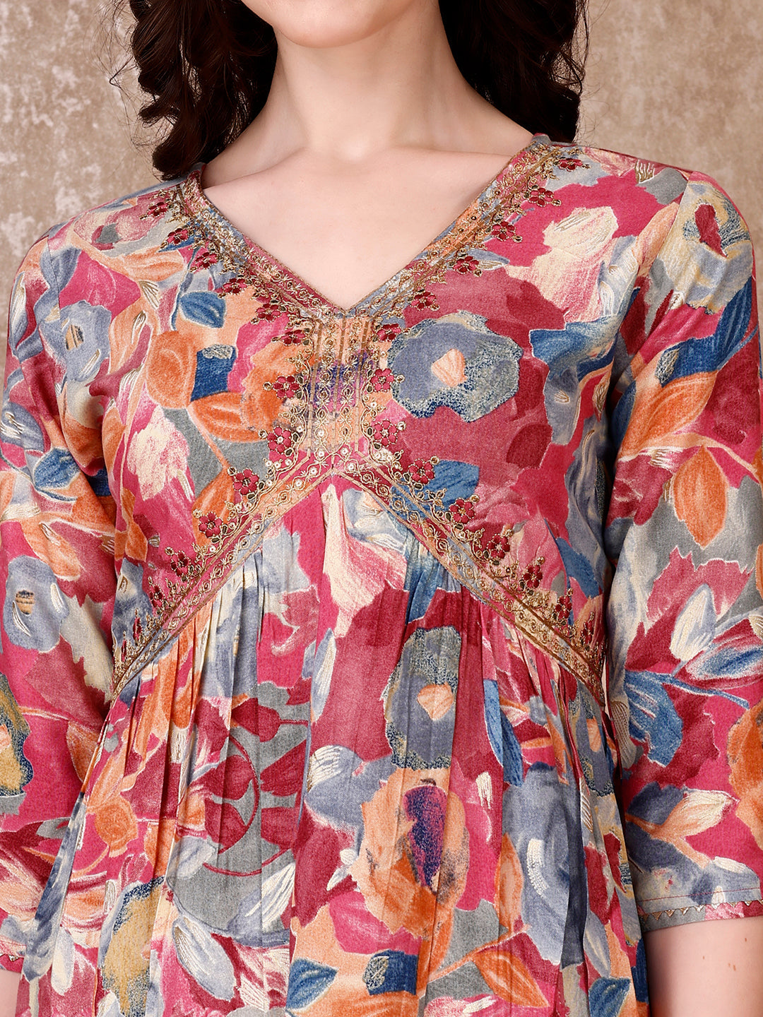 Alia Cut Embroidered & Floral Printed Kurta With Pant & Dupatta Premium Luxury, Multicolor - Hiral Fashion | Grocsy
