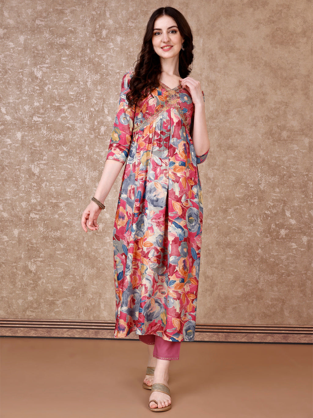 Alia Cut Embroidered & Floral Printed Kurta With Pant & Dupatta Premium Luxury, Multicolor - Hiral Fashion | Grocsy