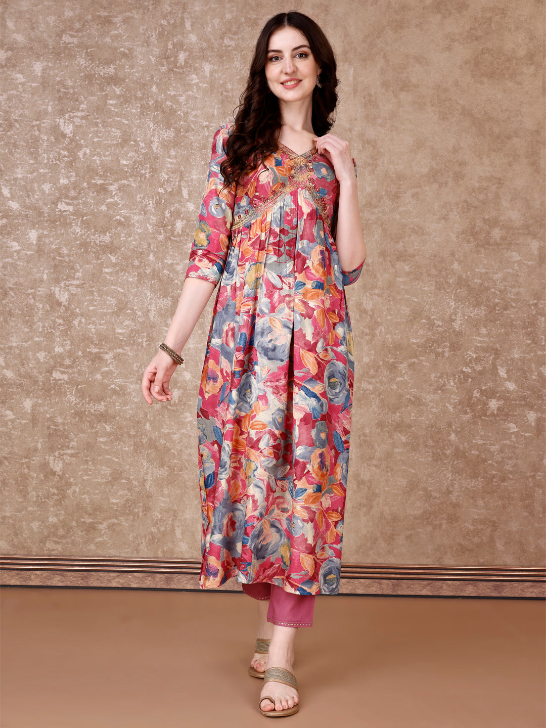 Alia Cut Embroidered & Floral Printed Kurta With Pant & Dupatta Premium Luxury, Multicolor - Hiral Fashion | Grocsy