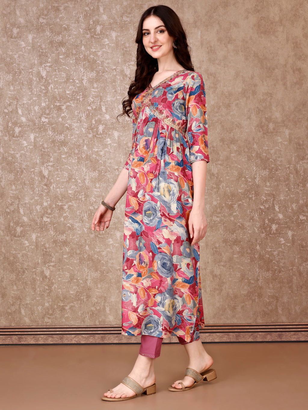 Alia Cut Embroidered & Floral Printed Kurta With Pant & Dupatta Premium Luxury, Multicolor - Hiral Fashion | Grocsy